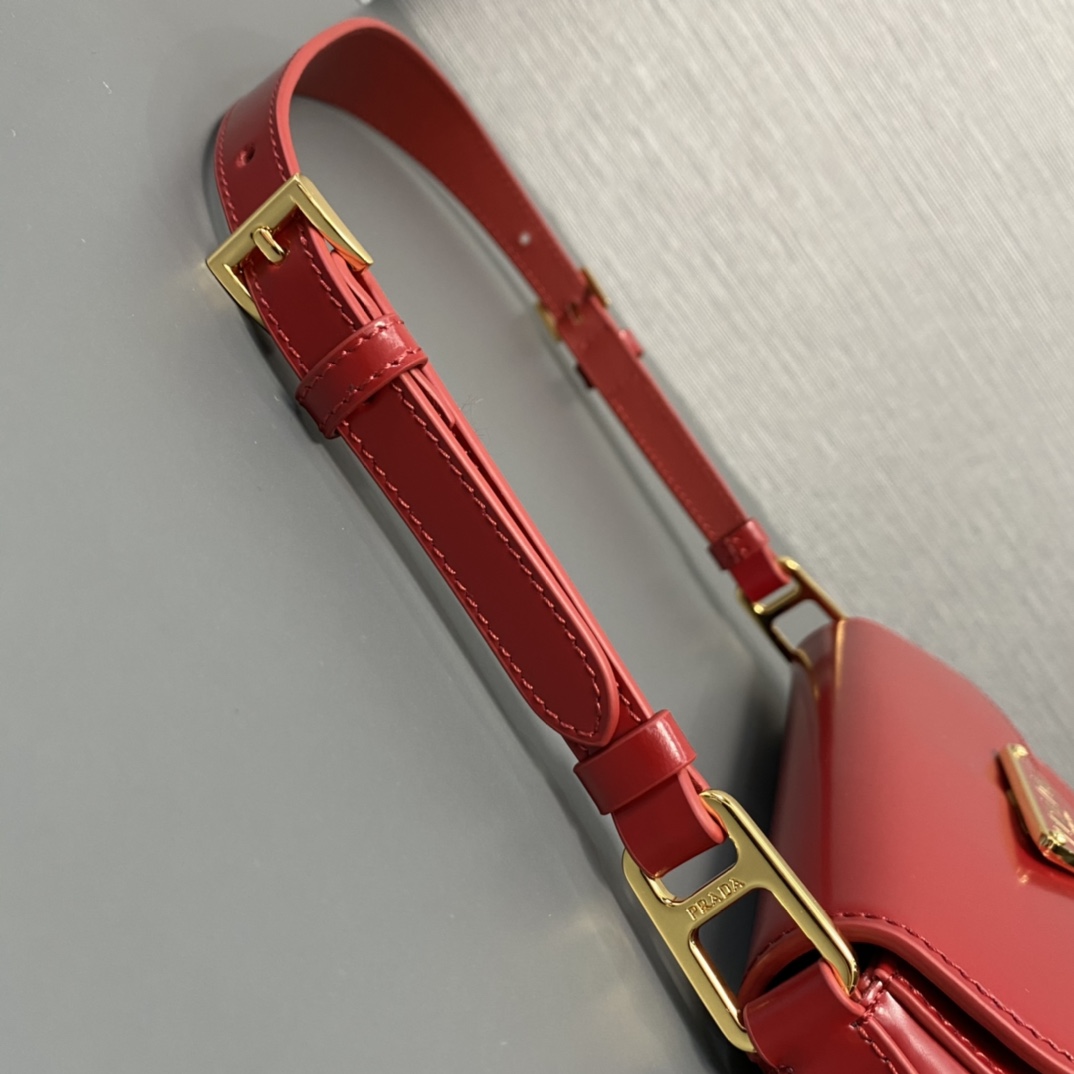 Prada Brushed Leather Shoulder Bag Handbag Red 1BD345